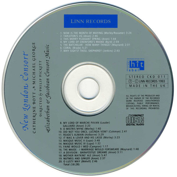 New London Consort, Catherine Bott & Michael George (3) Directed By Philip Pickett : Elizabethan & Jacobean Consort Music (CD)