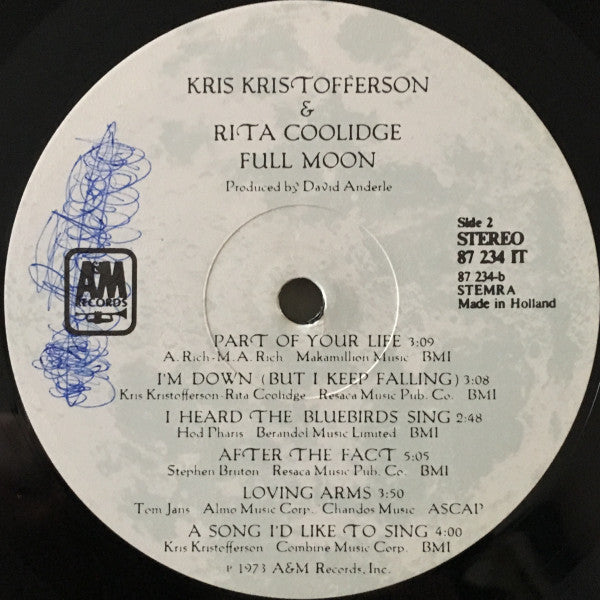 Kris Kristofferson & Rita Coolidge : Full Moon (LP, Album, Gat)