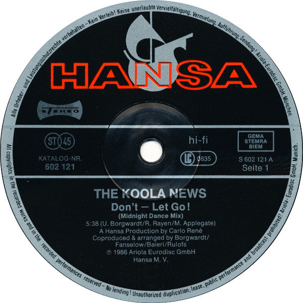 The Koola News : Don't...... Let Go! (Midnight Dance Mix) (12", Maxi)