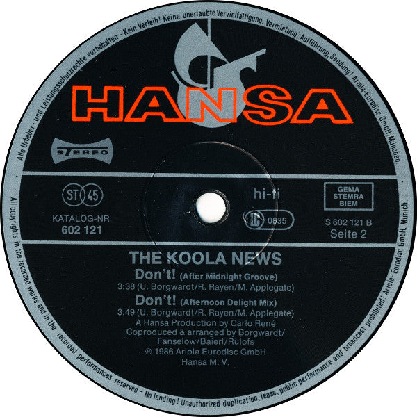 The Koola News : Don't...... Let Go! (Midnight Dance Mix) (12", Maxi)
