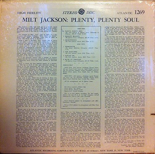 Milt Jackson : Plenty, Plenty Soul (LP, Album, RE)