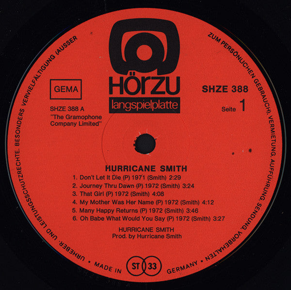 Hurricane Smith : Hurricane Smith (LP, Album)