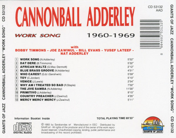 Cannonball Adderley : Work Song 1960-1969 (CD, Comp)