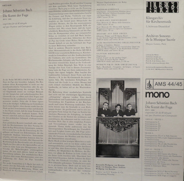 Johann Sebastian Bach - Ensemble Wolfgang Von Karajan : Die Kunst Der Fuge BWV 1080 (2xLP, Mono + Box)