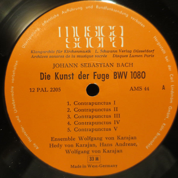 Johann Sebastian Bach - Ensemble Wolfgang Von Karajan : Die Kunst Der Fuge BWV 1080 (2xLP, Mono + Box)