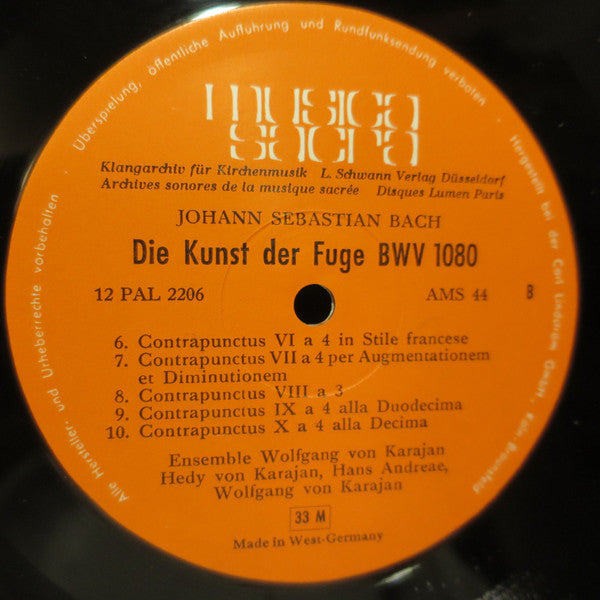 Johann Sebastian Bach - Ensemble Wolfgang Von Karajan : Die Kunst Der Fuge BWV 1080 (2xLP, Mono + Box)