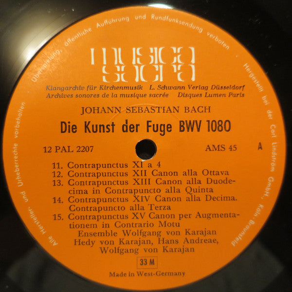 Johann Sebastian Bach - Ensemble Wolfgang Von Karajan : Die Kunst Der Fuge BWV 1080 (2xLP, Mono + Box)