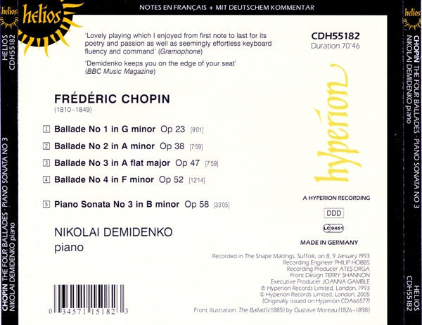 Frédéric Chopin, Nikolai Demidenko : The Four Ballades • Piano Sonata No 3 (CD, Album, RE)