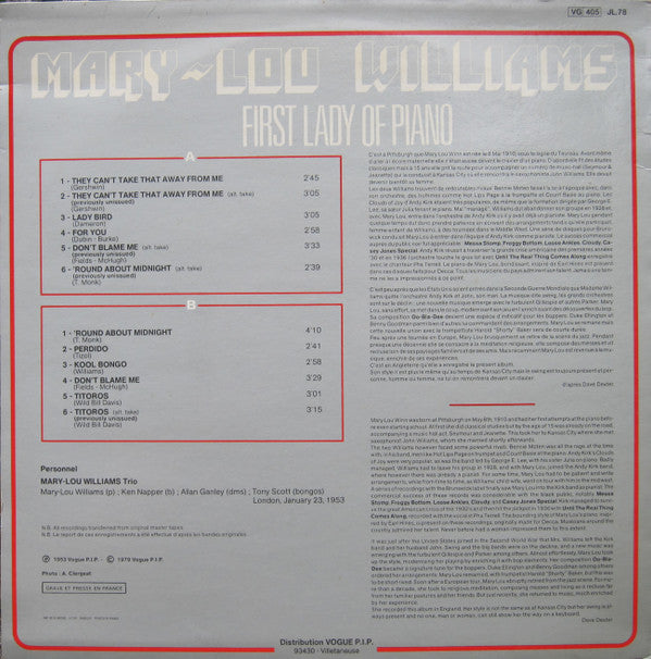 Mary Lou Williams : First Lady Of Piano (LP, RE)