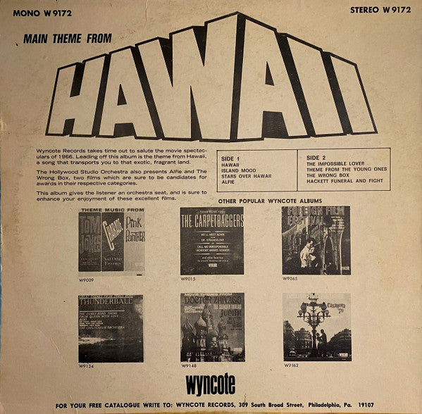 The Hollywood Studio Orchestra : Hawaii, Alfie, And The Wrong Box (LP, Album)