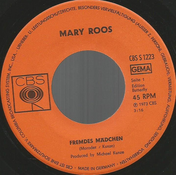 Mary Roos : Fremdes Mädchen (7", Single)