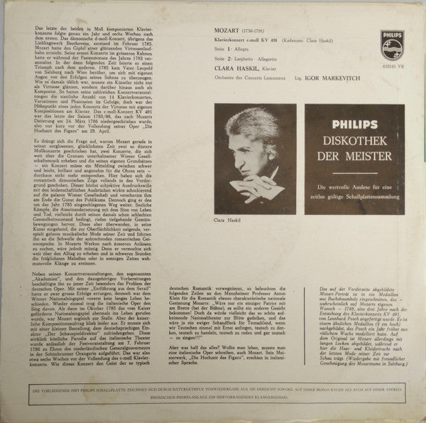 Wolfgang Amadeus Mozart, Clara Haskil, Orchestre Des Concerts Lamoureux, Igor Markevitch : Klavierkonzert KV  491 (10", Mono)