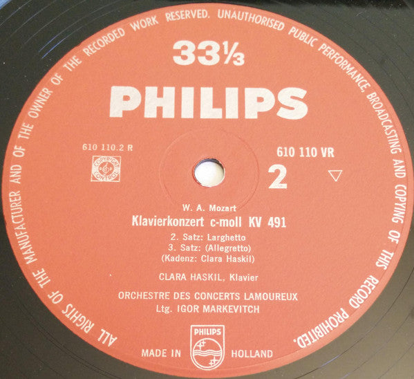 Wolfgang Amadeus Mozart, Clara Haskil, Orchestre Des Concerts Lamoureux, Igor Markevitch : Klavierkonzert KV  491 (10", Mono)