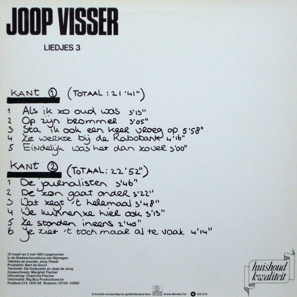 Joop Visser (2) : Liedjes 3 (LP)