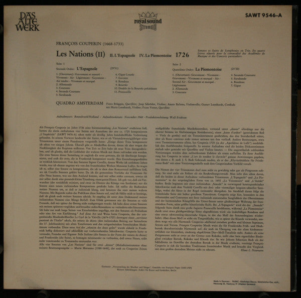 François Couperin : Les Nations (II):  II. L'Espagnole • IV. La Piemontoise 1726 (LP)