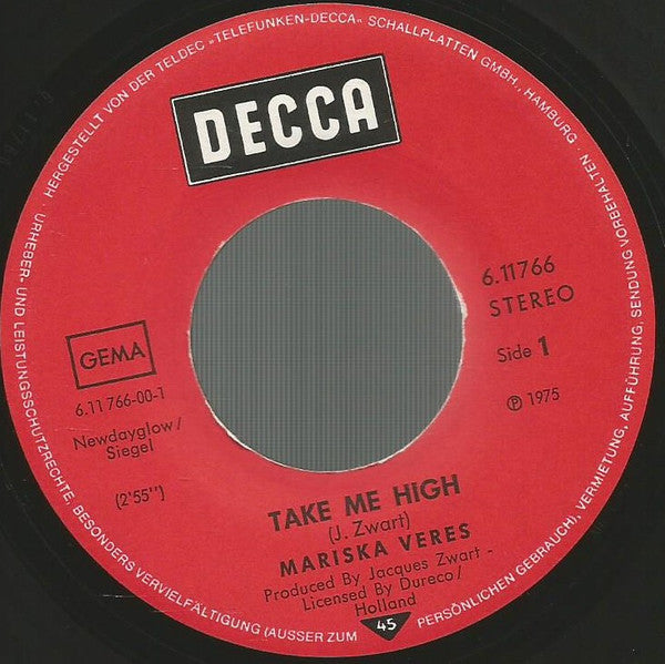 Mariska Veres : Take Me High (7", Single)