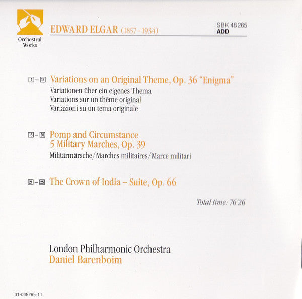 Sir Edward Elgar - London Philharmonic Orchestra, Daniel Barenboim : Enigma Variations - Pomp And Circumstance Marches Nos. 1-5 - Crown Of India Suite (CD, Comp, RM)