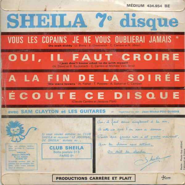 Sheila (5) : Écoute Ce Disque (7", EP, Mono)