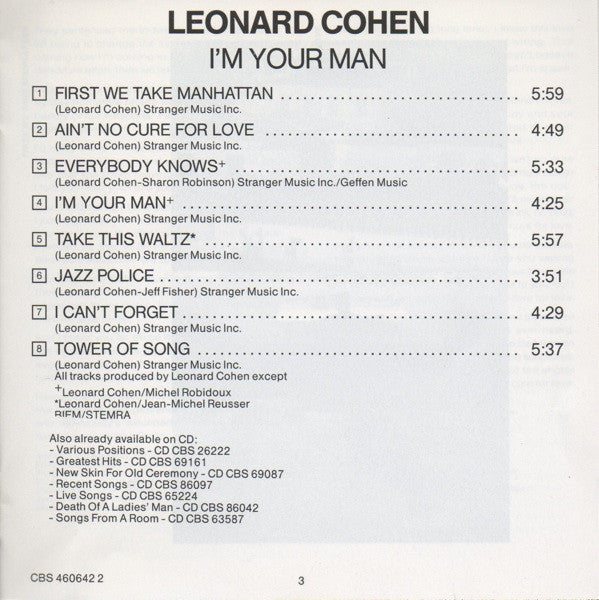 Leonard Cohen : I'm Your Man (CD, Album)