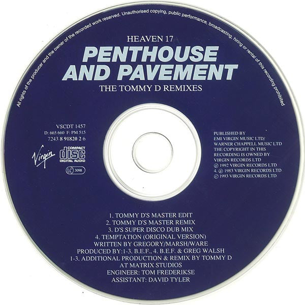 Heaven 17 : Penthouse And Pavement (The Tommy D Remixes) (CD, Maxi)