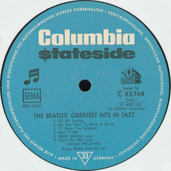 Roger Webb Trio : The Beatles' Greatest Hits In Jazz (LP, Album, Mono)