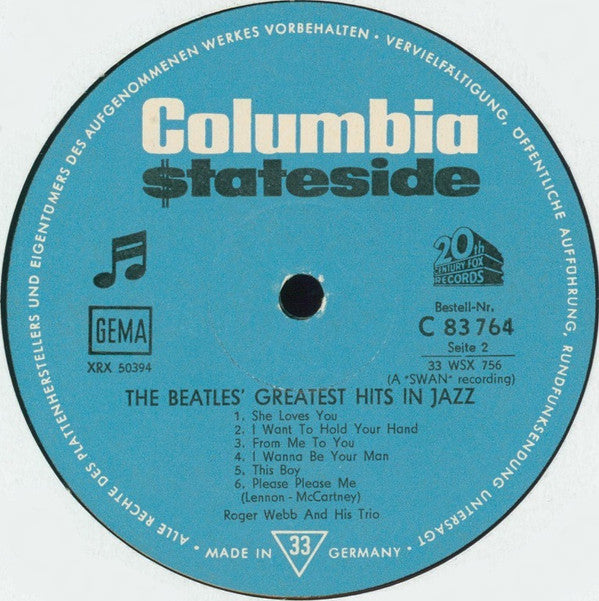 Roger Webb Trio : The Beatles' Greatest Hits In Jazz (LP, Album, Mono)