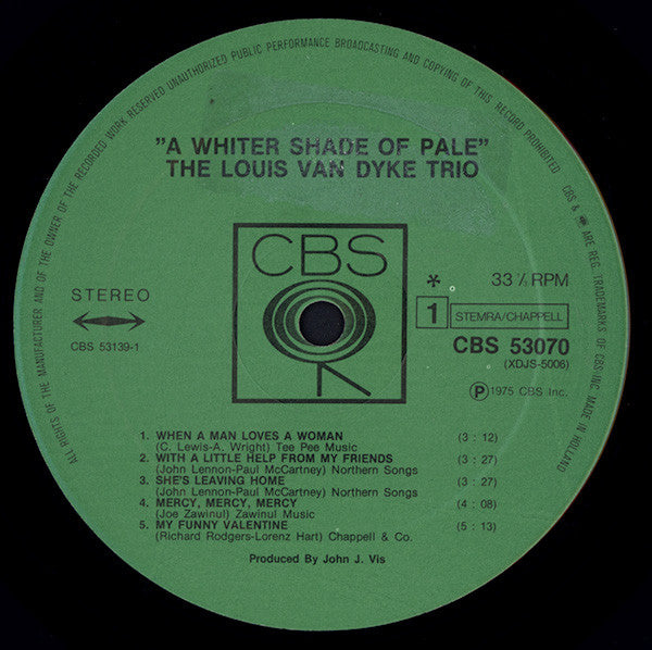 Trio Louis Van Dyke* : A Whiter Shade Of Pale (LP, Album, RE)