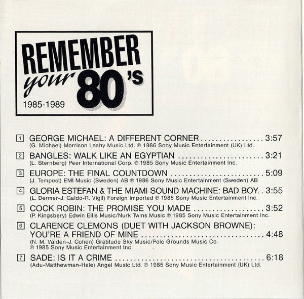 Various : Remember Your 80's - 1986 (CD, Comp, RE)