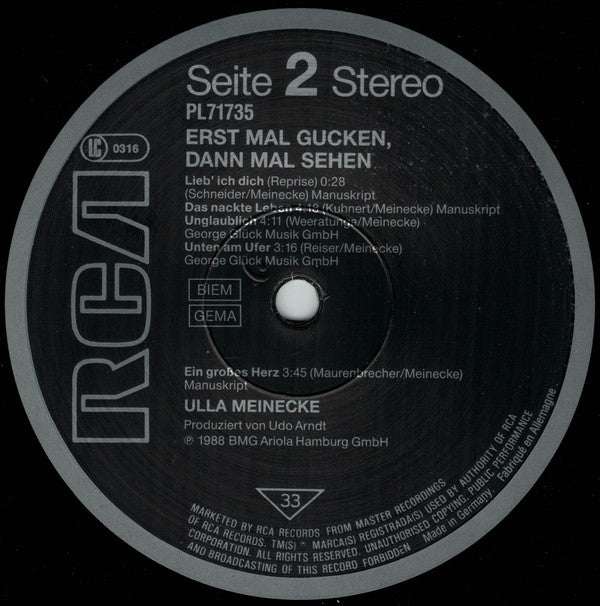 Ulla Meinecke : Erst Mal Gucken – Dann Mal Sehen (LP, Album)