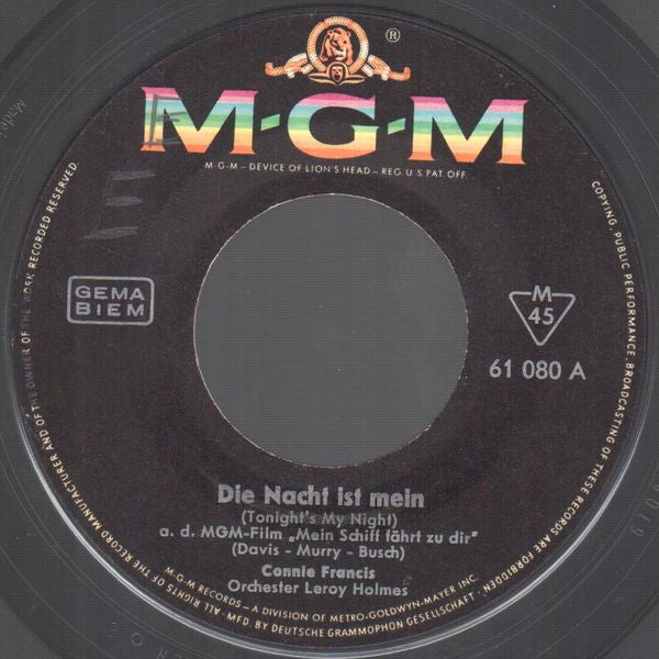 Connie Francis : Die Nacht Ist Mein (7", Single, Mono)