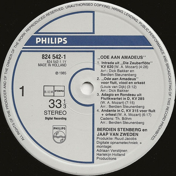 Berdien Stenberg & Jaap van Zweden : Ode Aan Amadeus (LP, Album)