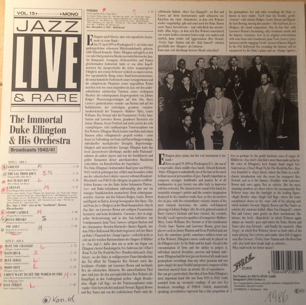 Duke Ellington And His Orchestra : Jazz Live & Rare Vol. 15 - Broadcasts 1940/41 (LP, Mono)