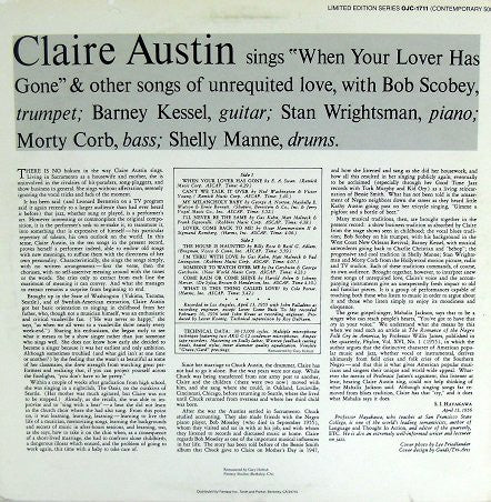 Claire Austin : Claire Austin Sings "When Your Lover Has Gone" (LP, Album, Ltd, RE, RM)