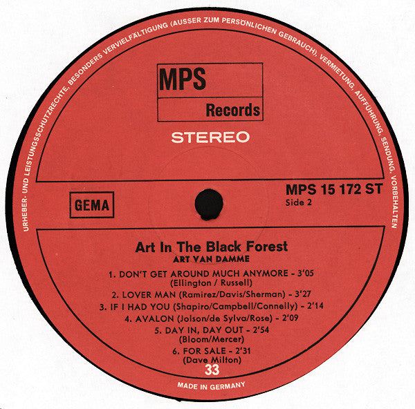 Art Van Damme Quintet* : Art In The Black Forest (LP, Album)