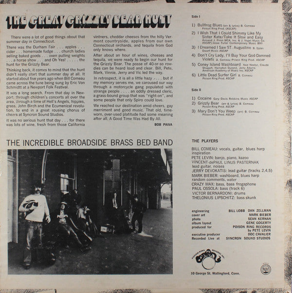 Incredible Broadside Brass Bed Band : The Great Grizzly Bear Hunt (LP, Album)