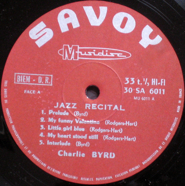 Charlie Byrd : Jazz Recital (LP, Album, RE)