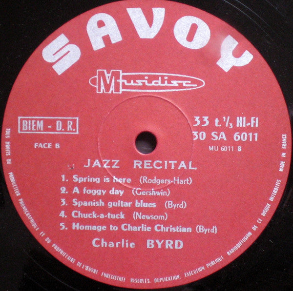Charlie Byrd : Jazz Recital (LP, Album, RE)