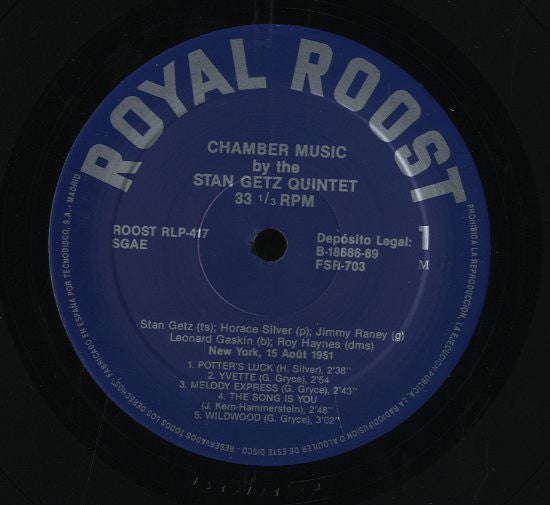 Stan Getz Quintet : Chamber Music By The Stan Getz Quintet (LP, Album, RE)