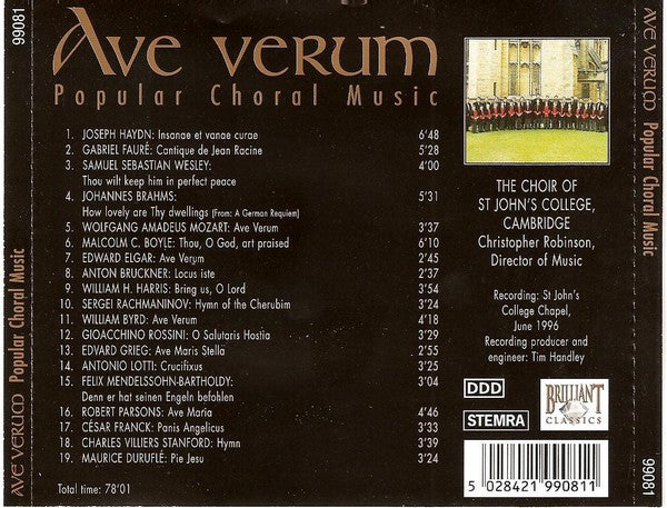 St. John's College Choir . Christopher Robinson : Ave Verum - Popular Choral Music (CD, Album)