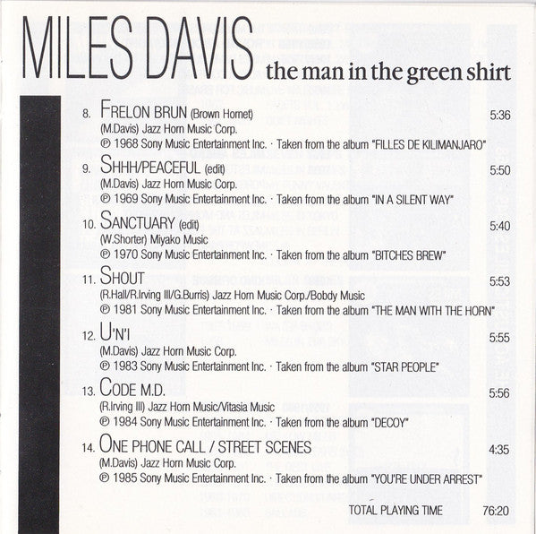 Miles Davis : The Man In The Green Shirt (CD, Comp)