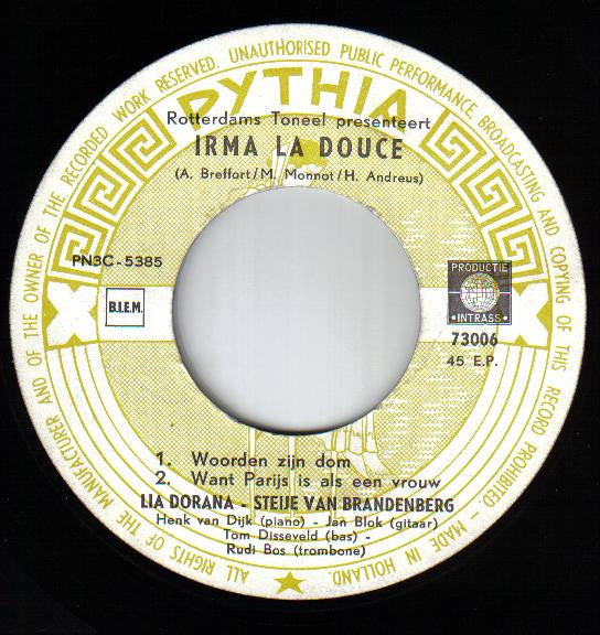 Rotterdams Toneel Presenteert Lia Dorana & Steye van Brandenberg : Irma La Douce (7", EP, Mono, Bro)
