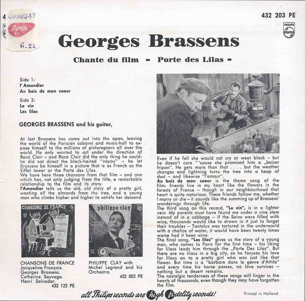 Georges Brassens : Georges Brassens Chante Du Film La Porte Des Lilas (7", EP)