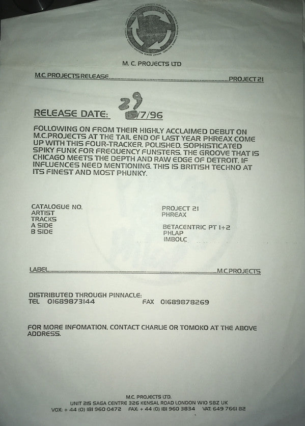 Phreax : Phlap EP (12", EP, W/Lbl)