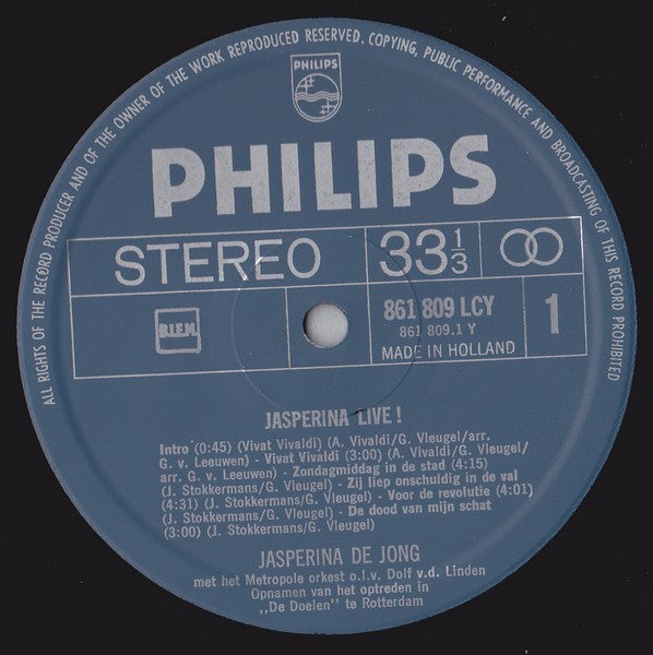 Jasperina de Jong Met Het Metropole Orkest* o.l.v. Dolf v.d. Linden* : Jasperina Live! (LP, Album)