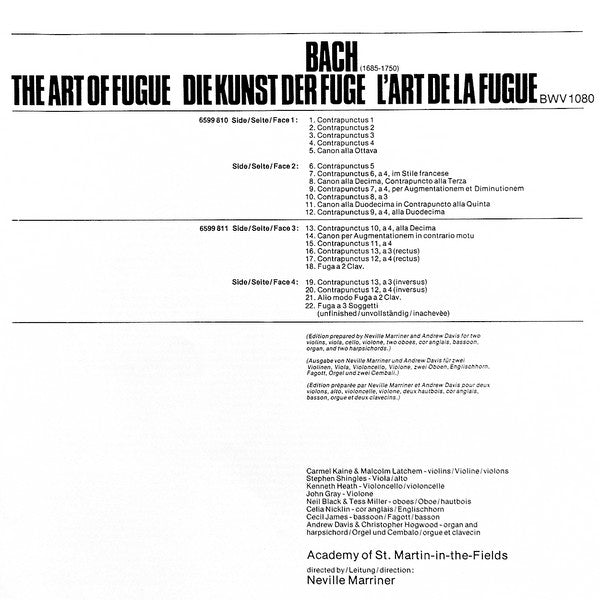 Johann Sebastian Bach – The Academy Of St. Martin-in-the-Fields, Sir Neville Marriner : Die Kunst Der Fuge (2xLP + Box)