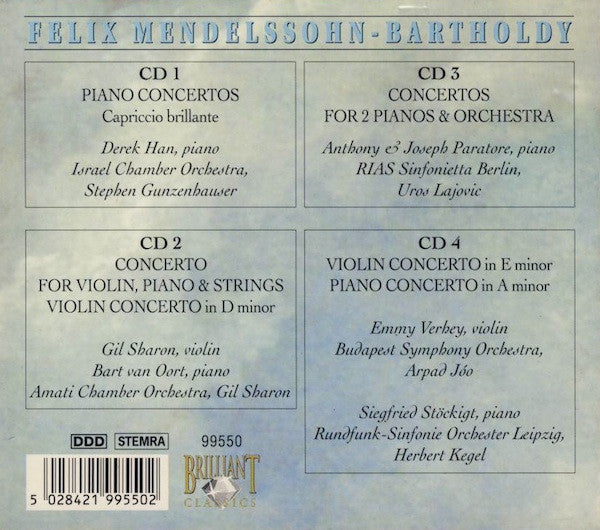 Felix Mendelssohn-Bartholdy : The Complete Concertos (4xCD + Box, Comp)