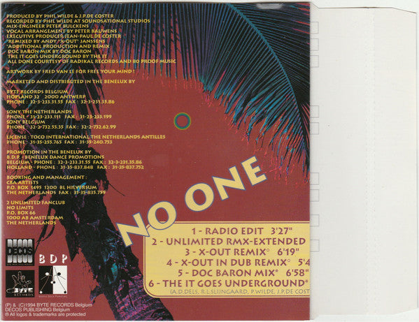 2 Unlimited : No One (CD, Maxi, M/Print)