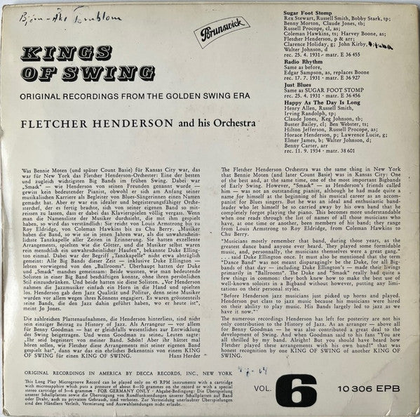 Fletcher Henderson And His Orchestra : Kings Of Swing Vol. 6 (7", EP)