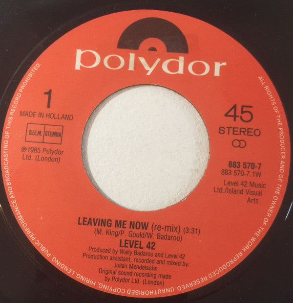 Level 42 : Leaving Me Now (7", Single)