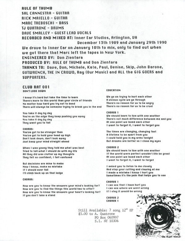 Rule Of Thumb Feat. Dave Smalley : Education And Don't Look Down (7")